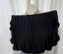 Load image into Gallery viewer, Black Off the Shoulder Ruffled Short Sleeve Crop Top
