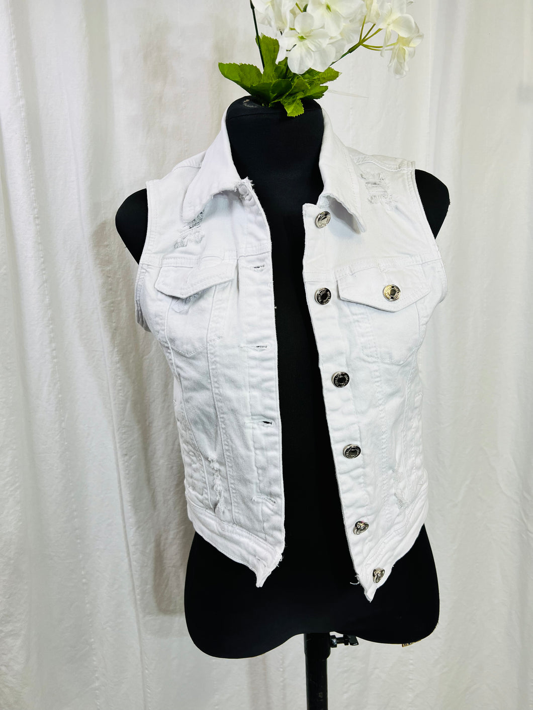 Jessie White Denim Distressed Vest