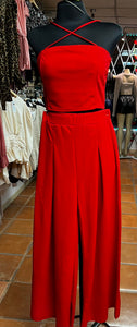 Teresa Red Crop Top Pants Set