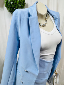 Leslie Light Blue Oversized Long Sleeve Open Blazer