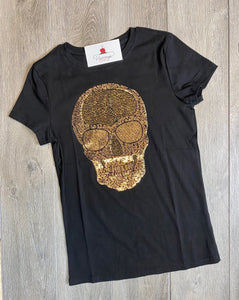 *CLEARANCE* Fernanda Olive or Black Skull Sequin Tee