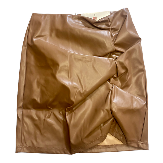 Rachel Camel or Black Vegan Leather Ruched Mini Skirt