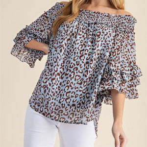 CLEARANCE** Zoe Animal Print Off the Shoulder Top