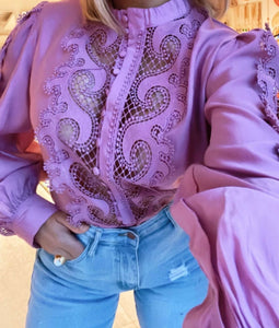 *CLEARANCE* Lilac Capri Lace Long Sleeve Blouse