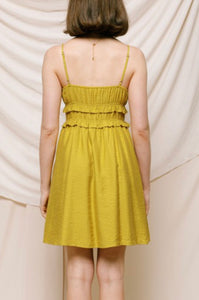 Kylie Mustard Spaghetti Strap Flowy Green Dress