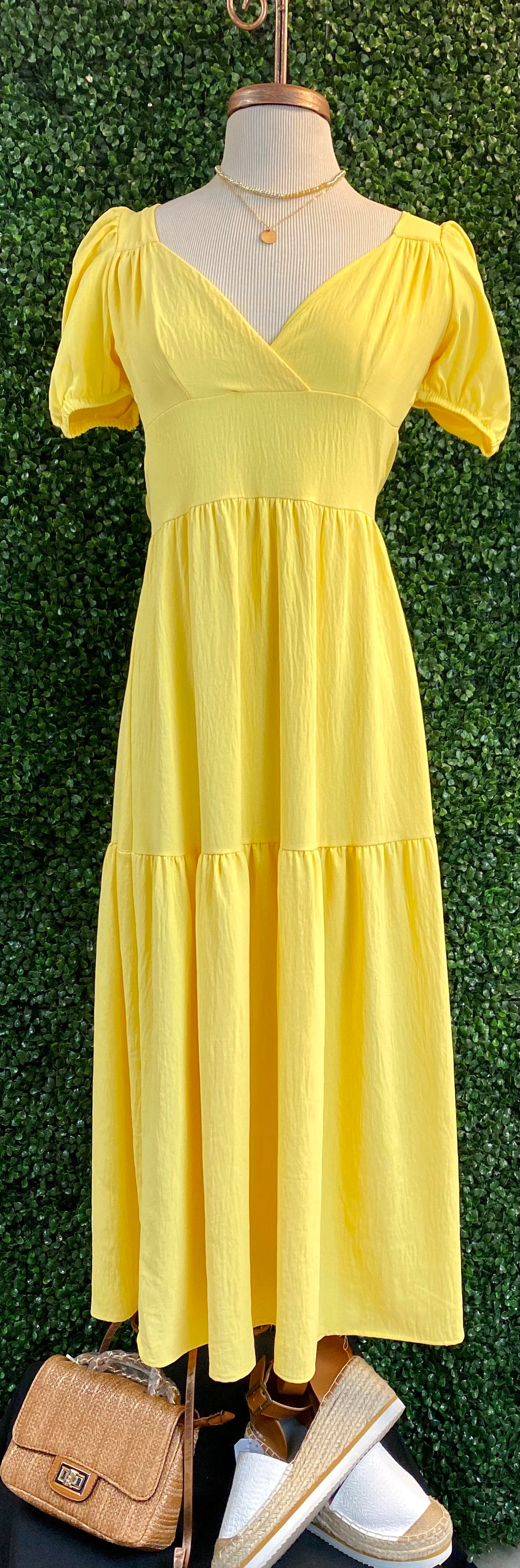 Vivian Yellow or Black Open Back Flowy Midi Dress