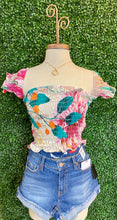 Load image into Gallery viewer, Multicolor Smocked Crop Top With Attached Sleeves