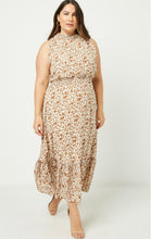 Load image into Gallery viewer, Penelope Brown Plus Size Floral Smock Neck Maxi Dress