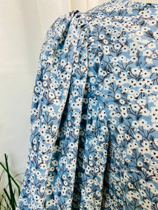 *CLEARANCE* Slate Blue Ditsy Floral 3/4 Round Neck Puffy Sleeve Top