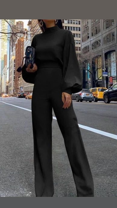 Julia Black Long Sleeve Mock Neck Jumpsuit