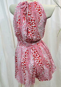 Jossie Red and White Leaf Print Halter Romper