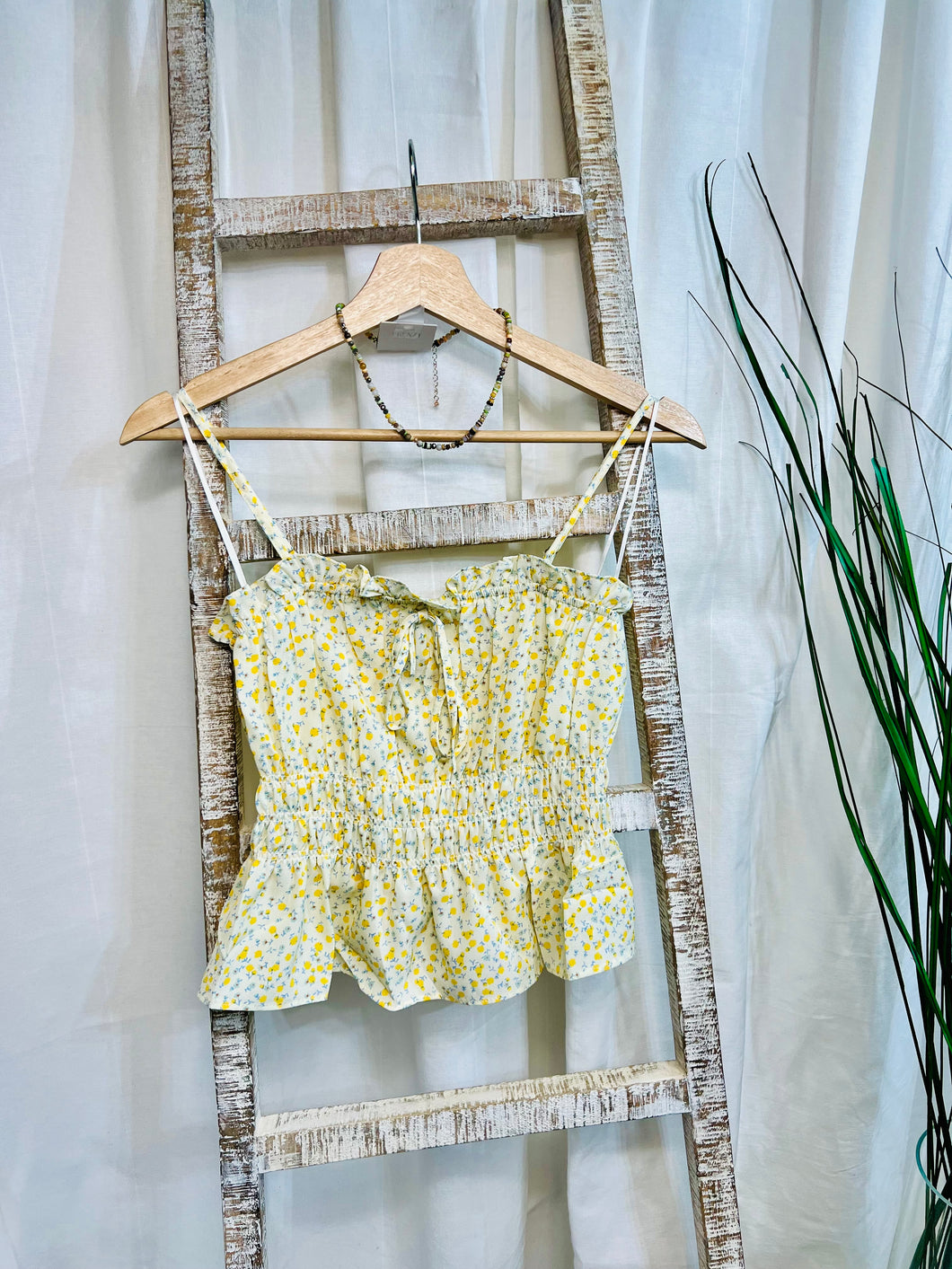 CLEARANCE *** Anastacia Yellow or Pink Ditsy Floral Flowy Spaghetti Strap Crop