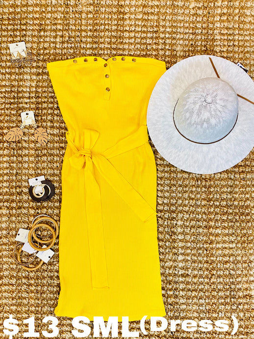 Yellow Ribbed Tube Dress