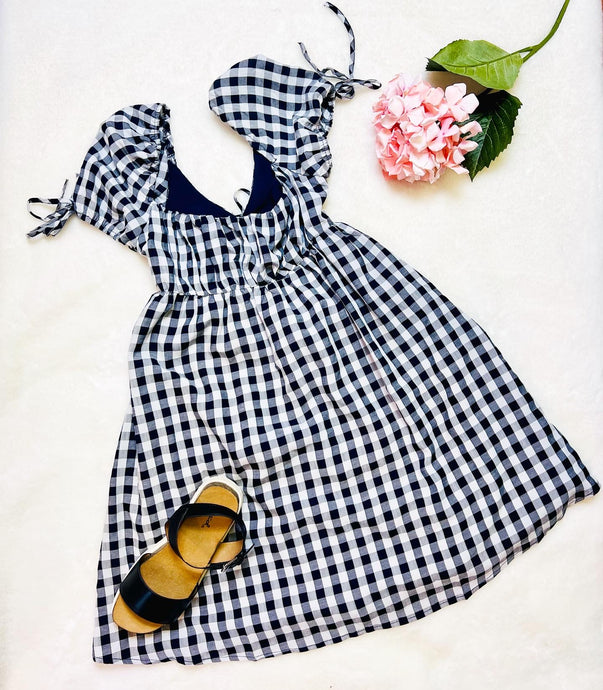 Matilda Navy Gingham Puff Sleeve Baby Doll Dress