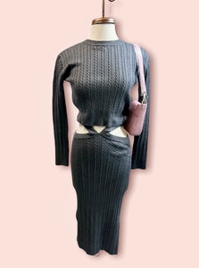 Analy Charcoal 2 Piece Cable Knit Skirt Set