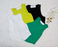 Load image into Gallery viewer, Eva Black, White, Kelly Green, Lime Ribbed Stretchy Crop Tank