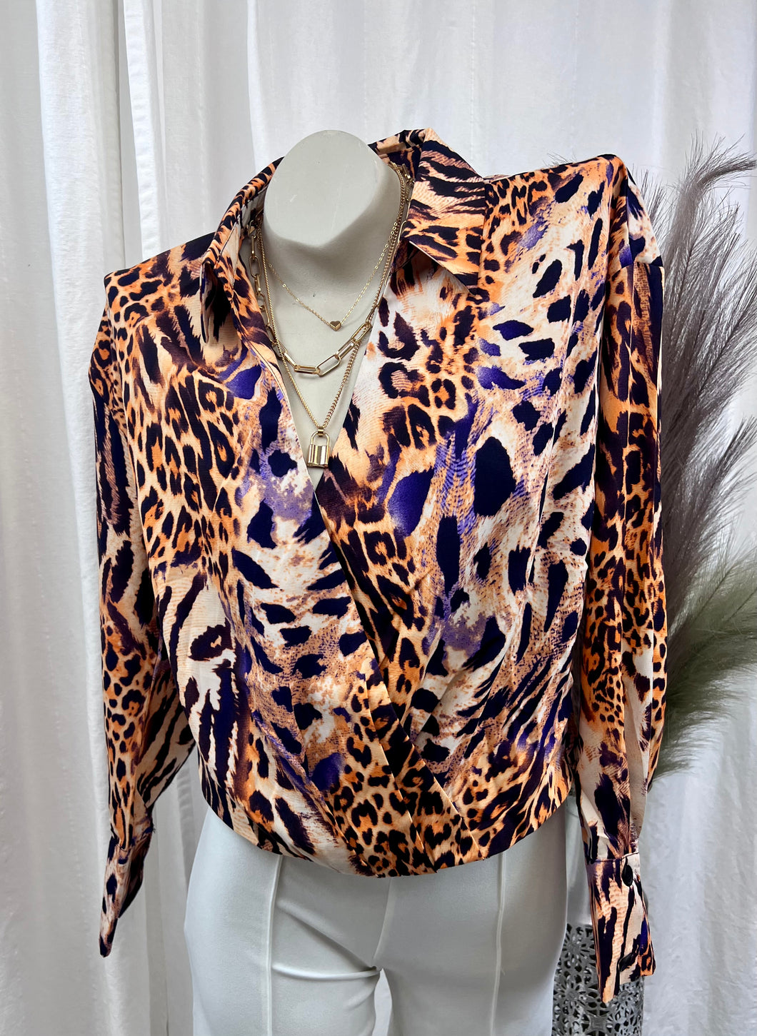 Victoria Animal Print V Neck Surplice Top