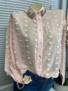 Clearance*** Britany Blush Rhinestone Long Sleeve Button Down Blouse