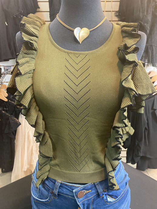 *CLEARANCE* Karina Olive Green Open Shoulder Knit Top