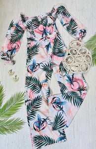 Camila Blush Leaf Print Wide Leg Jumpsuit