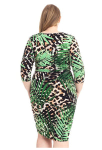 Plus Size Leonor Leopard/Tropical Leaf Print Dress