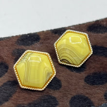 Load image into Gallery viewer, Yellow, Teal, Grey Pentagon, Marbleized Small Stud Gold Dipped Earrings