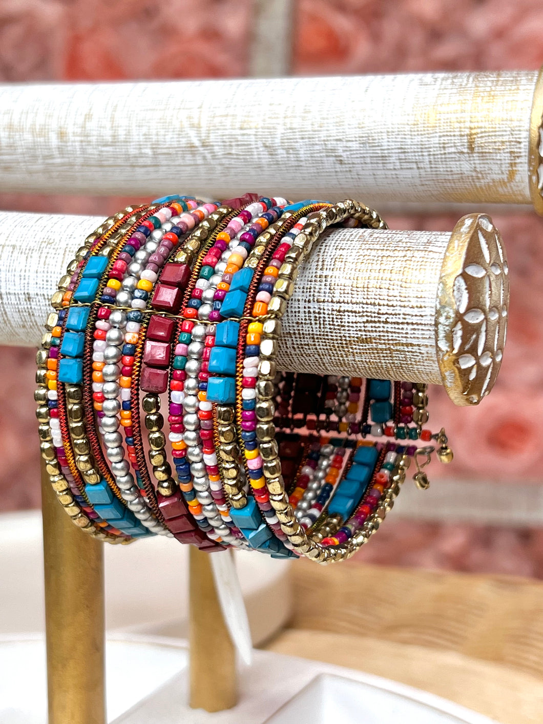 Multicolor Beaded Expandable Cuff Bracelet