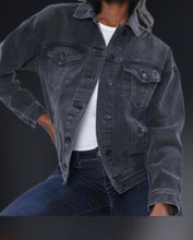 Load image into Gallery viewer, Belinda Black Medium Wash Oversized Denim Stretchy Jacket