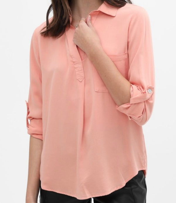 *CLEARANCE* Naian Peach Tunic V Neck Collared Shirt