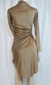 Vianney Velvet Stripped Long Sleeve Side Rib Slit Mock Neck Dress