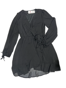 Black Sheer Dotted Long Sleeve Dress