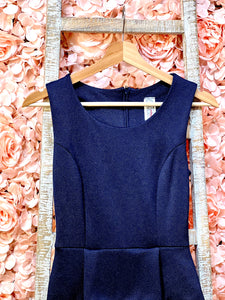 *CLEARANCE* Sparkly Navy Blue Sleeveless Midi Dress