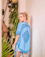 Load image into Gallery viewer, Jenny Slate Blue Crotchet Bohemian Kimono