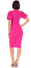 Load image into Gallery viewer, Carolina Hot Pink or Black Onyx Midi Puff Sleeve Dress