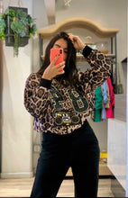 Load image into Gallery viewer, Mocha Animal Print Embellished 84&#39; Round Neck Silky Long Sleeve Top