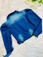 Load image into Gallery viewer, Blue Distressed Puffy Sleeve Jacket