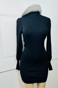 Plum or Black Ribbed Turtleneck Long Sleeve Sweater Dress