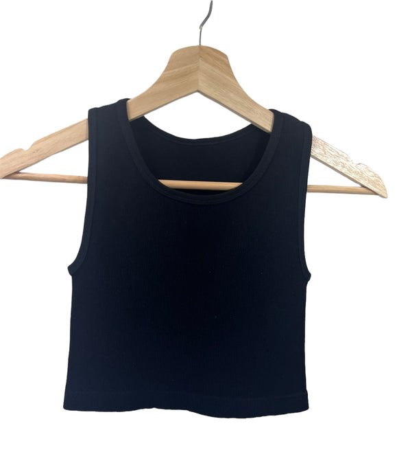 Black Ribbed High Neck Cropped Tank Top