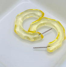 Load image into Gallery viewer, Citrine Yellow,Amber or teal Resin Lucite Medium Size Hoops