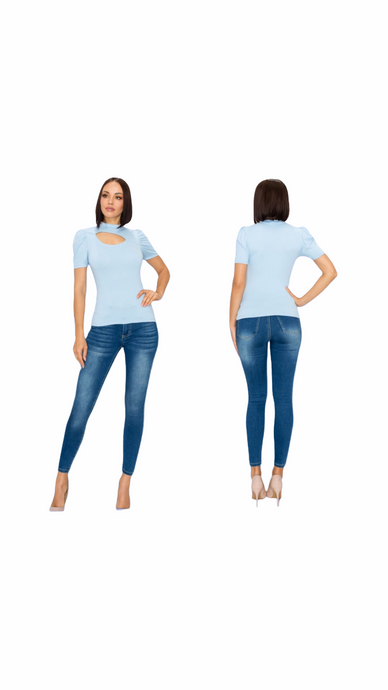 Clearance Light Blue Front Peek a Boo Top