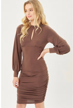 Load image into Gallery viewer, Berenice Black or Cocoa Brown Long Balloon Sleeve Fitted Mini Dress