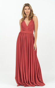 Monica Mauve Deep V Neck Spaghetti Strap Maxi Dress