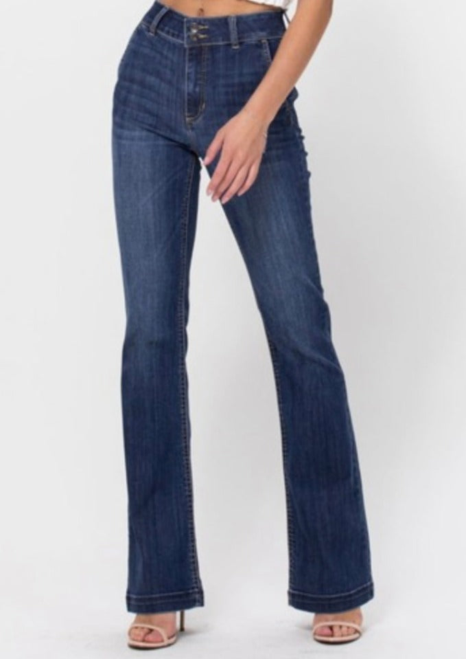 Jazmin Dark Blue Cello High Rise Boot Cut Jeans