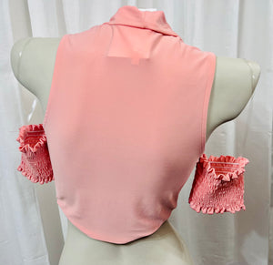 *CLERANCCE* Penny Pink Smocked Short Sleeve Off the Shoulder Open Self Tie Crop Top