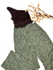 Leaf Animal Print Wide Leg Palazzo Pants