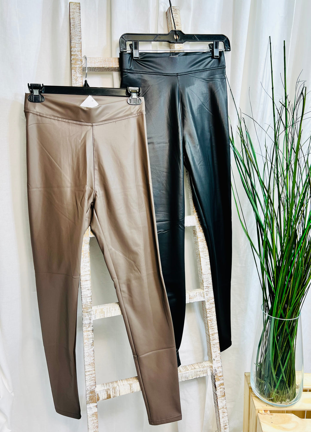 Mocha or Black Faux Leather Leggings