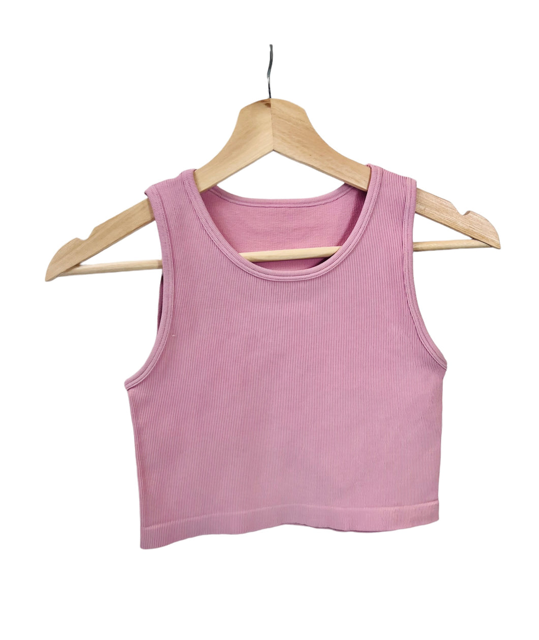 Rose Ribbed High Neck Cropped Tank Top