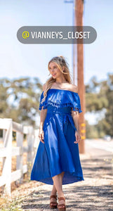 Maya Royal Blue Over The Shoulder Hi Low Summer Dress