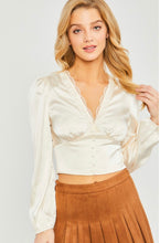 Load image into Gallery viewer, Angelina Beige Satin Long Sleeve Crop Top