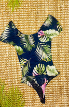 Load image into Gallery viewer, Mesh Navy Blue Palm Tree print Bodysuit